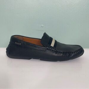 Bally Pearce Stripe Trim Detail Loafers Black Leather Rubber Men Sz 8 US